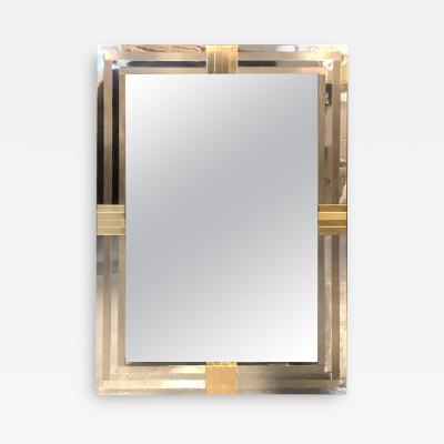 Maison Jansen Steel and Brass Hollywood Regency Wall or Console Mirror Manner of Maison Jansen