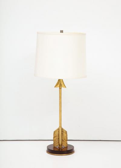 Maison Jansen Style Arrow Bronze and Mahogany Lamps