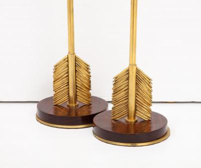Maison Jansen Style Arrow Bronze and Mahogany Lamps