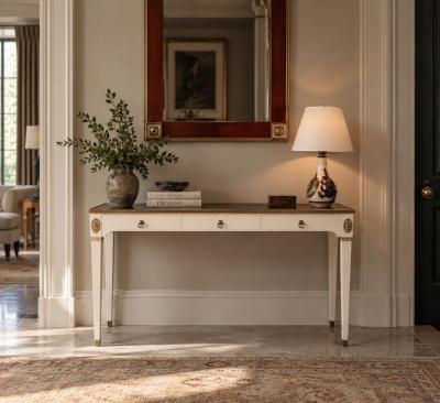Maison Jansen Style Console Table White Painted Wood Mirror France 1970s