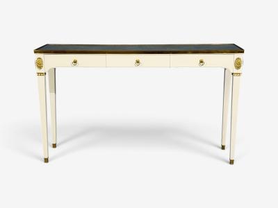 Maison Jansen Style Console Table White Painted Wood Mirror France 1970s
