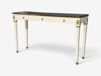 Maison Jansen Style Console Table White Painted Wood Mirror France 1970s