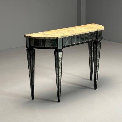 Maison Jansen Style Directoire Demilune Console Table Distressed Mirror