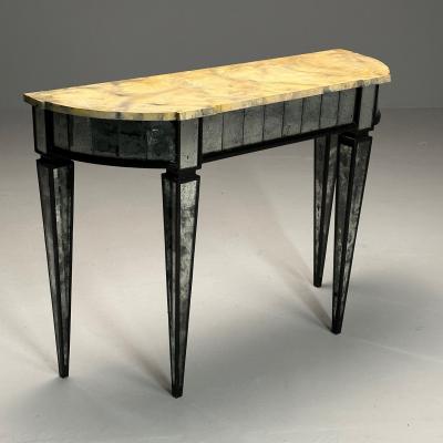 Maison Jansen Style Directoire Demilune Console Table Distressed Mirror