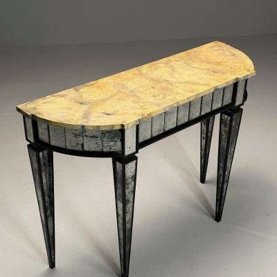 Maison Jansen Style Directoire Demilune Console Table Distressed Mirror