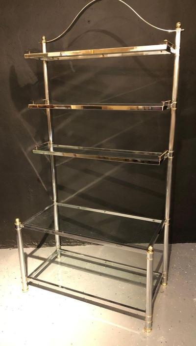 Maison Jansen Style Hollywood Regency tag re Bookcase Brass and Steel Design