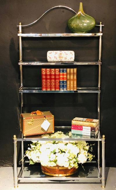 Maison Jansen Style Hollywood Regency tag re Bookcase Brass and Steel Design