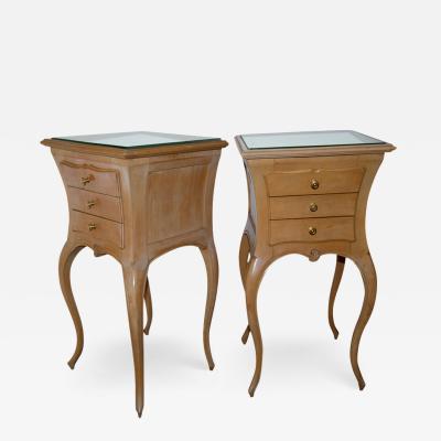 Maison Jansen Sycamore Nightstands with Mirrored Tops