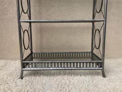 Maison Jansen Tall Etagere Silver Steel Glass Hollywood Regency Maison Jansen Style