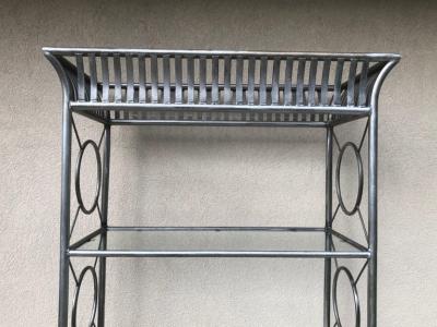 Maison Jansen Tall Etagere Silver Steel Glass Hollywood Regency Maison Jansen Style