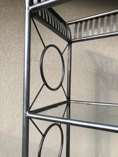 Maison Jansen Tall Etagere Silver Steel Glass Hollywood Regency Maison Jansen Style