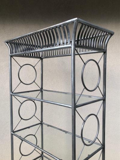Maison Jansen Tall Etagere Silver Steel Glass Hollywood Regency Maison Jansen Style