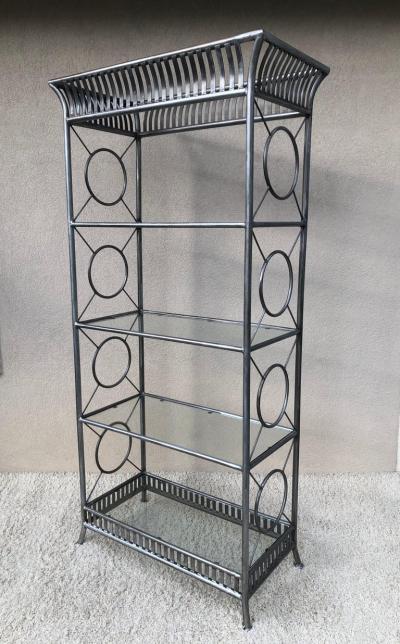 Maison Jansen Tall Etagere Silver Steel Glass Hollywood Regency Maison Jansen Style