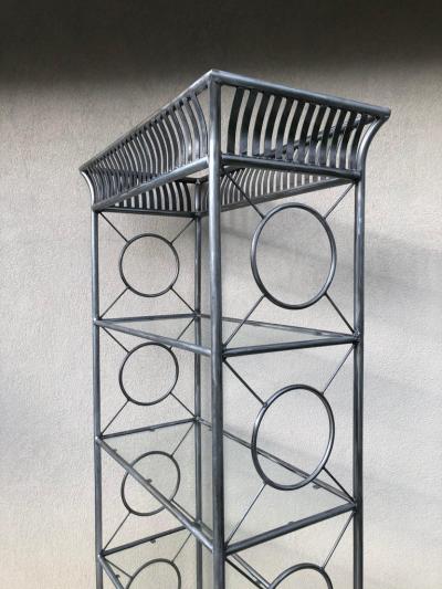 Maison Jansen Tall Etagere Silver Steel Glass Hollywood Regency Maison Jansen Style