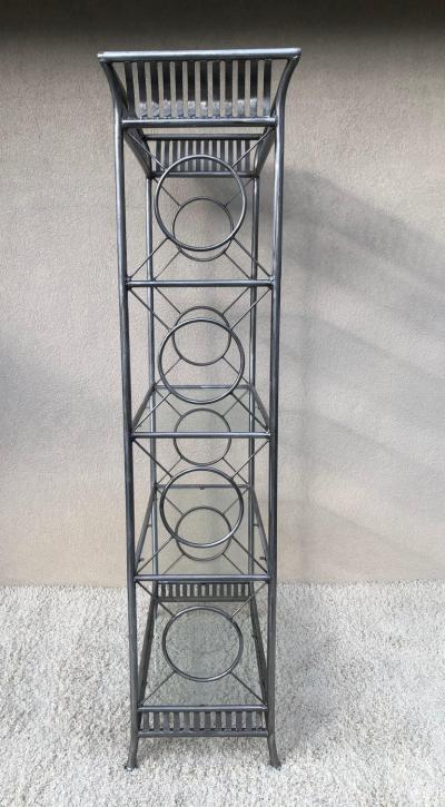 Maison Jansen Tall Etagere Silver Steel Glass Hollywood Regency Maison Jansen Style