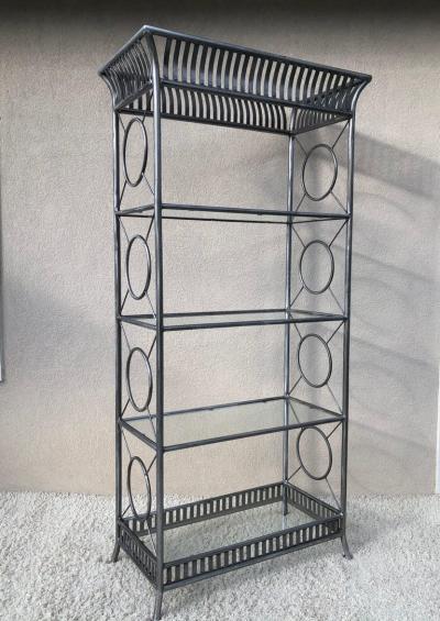 Maison Jansen Tall Etagere Silver Steel Glass Hollywood Regency Maison Jansen Style