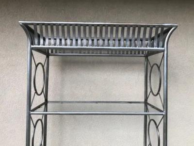 Maison Jansen Tall Etagere Silver Steel Glass Hollywood Regency Maison Jansen Style