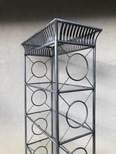 Maison Jansen Tall Etagere Silver Steel Glass Hollywood Regency Maison Jansen Style