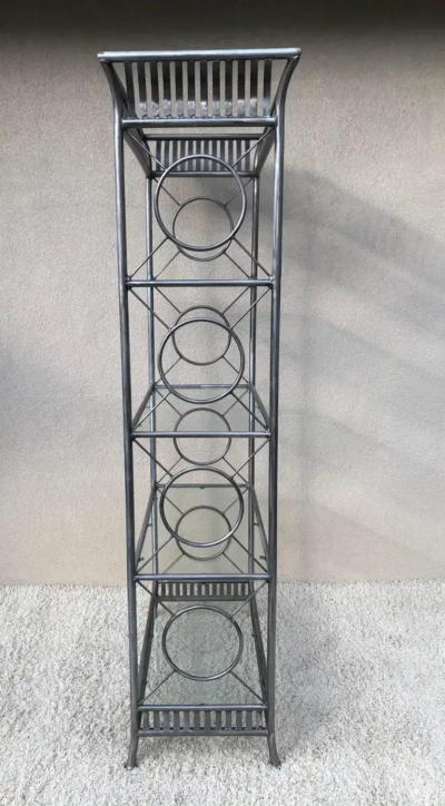 Maison Jansen Tall Etagere Silver Steel Glass Hollywood Regency Maison Jansen Style