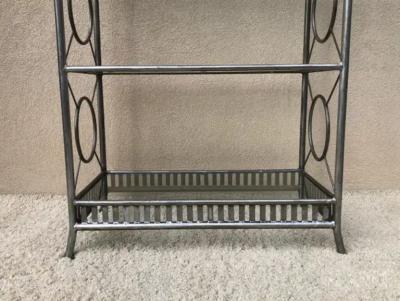 Maison Jansen Tall Etagere Silver Steel Glass Hollywood Regency Maison Jansen Style