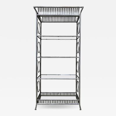 Maison Jansen Tall Etagere Silver Steel Glass Hollywood Regency Maison Jansen Style