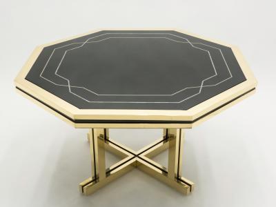 Maison Jansen Unique black lacquer and brass Maison Jansen dining table 1970s