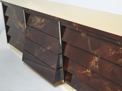 Maison Jansen Unique golden lacquer brass Maison Jansen sideboard commode 1970s