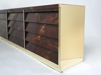 Maison Jansen Unique golden lacquer brass Maison Jansen sideboard commode 1970s