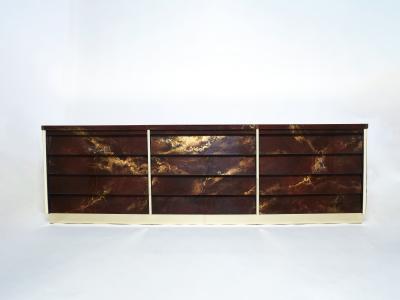 Maison Jansen Unique golden lacquer brass Maison Jansen sideboard commode 1970s