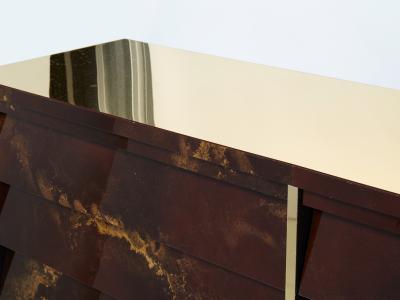 Maison Jansen Unique golden lacquer brass Maison Jansen sideboard commode 1970s