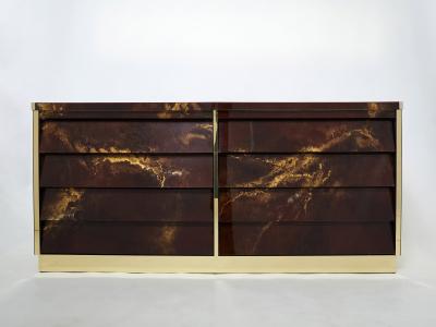 Maison Jansen Unique golden lacquer brass Maison Jansen sideboard commode 1970s