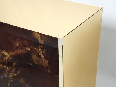 Maison Jansen Unique golden lacquer brass Maison Jansen sideboard commode 1970s