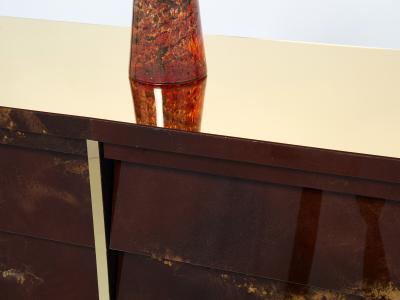 Maison Jansen Unique golden lacquer brass Maison Jansen sideboard commode 1970s