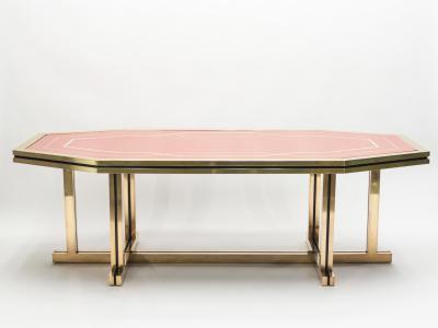 Maison Jansen Unique red lacquer and brass Maison Jansen dining table 1970s