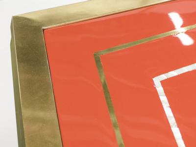 Maison Jansen Unique red lacquer and brass Maison Jansen dining table 1970s