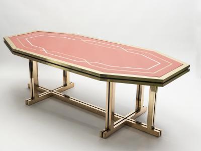 Maison Jansen Unique red lacquer and brass Maison Jansen dining table 1970s