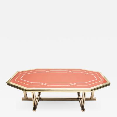 Maison Jansen Unique red lacquer and brass Maison Jansen dining table 1970s