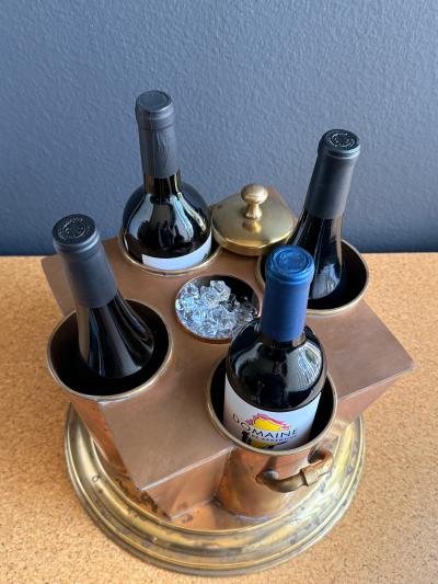 Maison Jansen Victorian Copper and Brass Wine Cooler Four Bottle Design 1970s