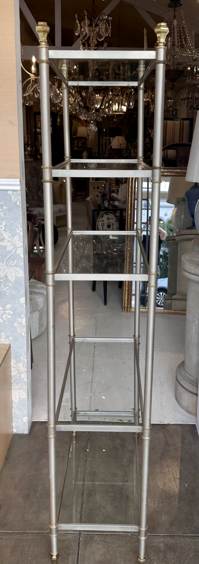 Maison Jansen Vintage Maison Jansen Brushed Steel Brass Etagere