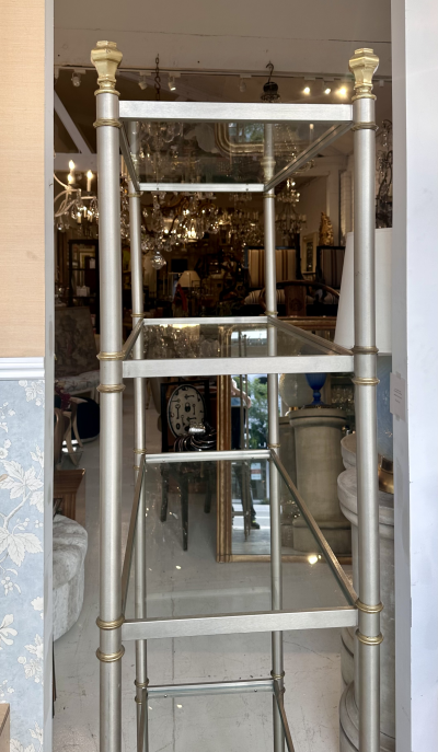 Maison Jansen Vintage Maison Jansen Brushed Steel Brass Etagere
