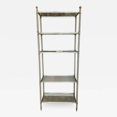 Maison Jansen Vintage Maison Jansen Brushed Steel Brass Etagere