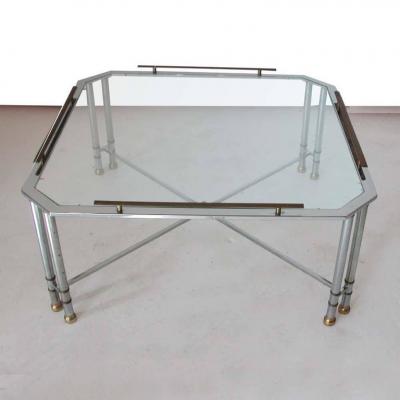 Maison Jansen Vintage Midcentury Maison Jansen Octagon Glass Brass Chrome Table