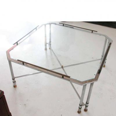 Maison Jansen Vintage Midcentury Maison Jansen Octagon Glass Brass Chrome Table