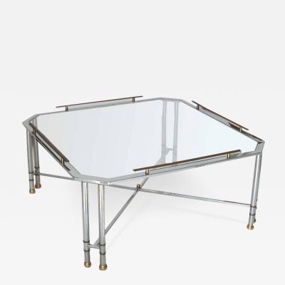 Maison Jansen Vintage Midcentury Maison Jansen Octagon Glass Brass Chrome Table