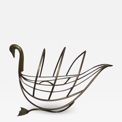 Maison Jansen Whimsical Maison Jansen Italian Swan Magazine Rack Brass Mid Century Modern
