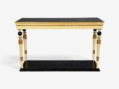 Maison Jansen attr Neoclassical Style Console Tables Carved Wood Black Marble