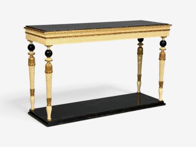 Maison Jansen attr Neoclassical Style Console Tables Carved Wood Black Marble