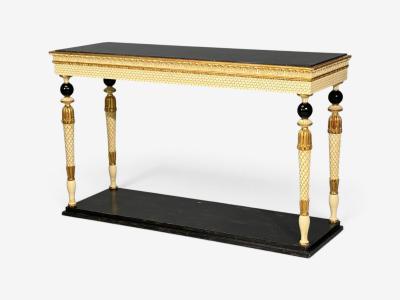 Maison Jansen attr Neoclassical Style Console Tables Carved Wood Black Marble