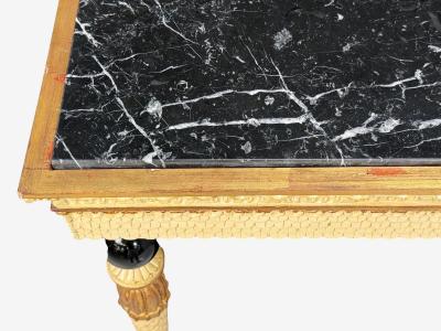 Maison Jansen attr Neoclassical Style Console Tables Carved Wood Black Marble