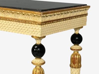 Maison Jansen attr Neoclassical Style Console Tables Carved Wood Black Marble